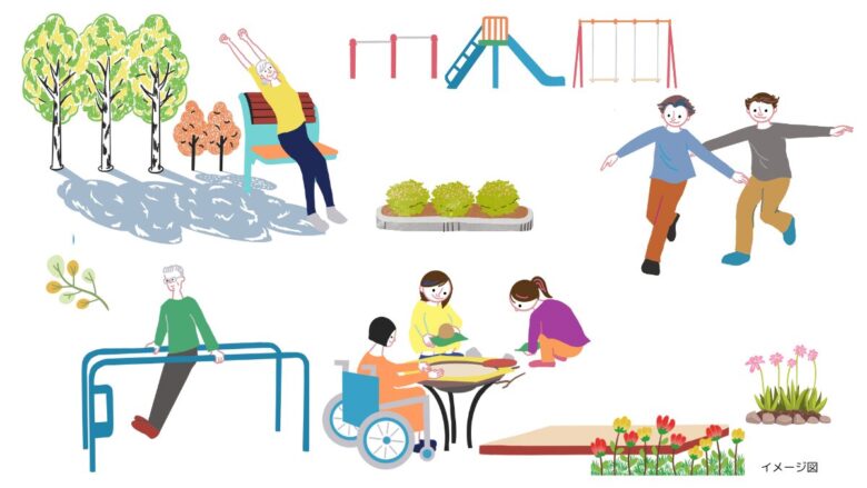 公園で遊ぶ子供たちのイラスト