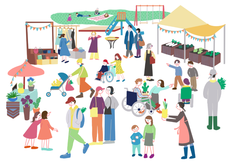 沢山の人が集うイラスト